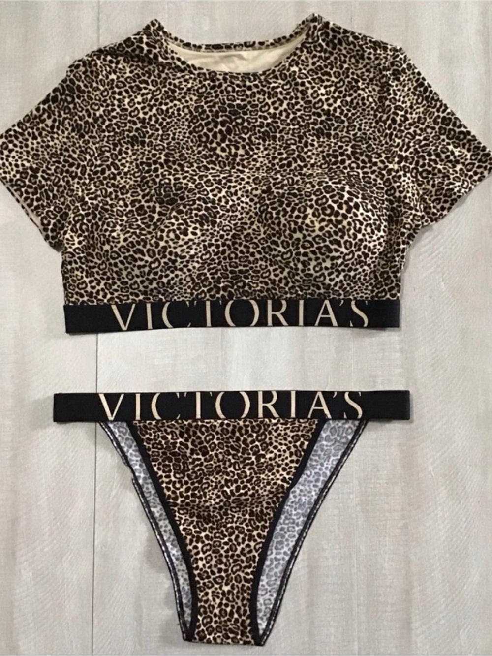 Victoria’s Secret Cotton Short Sleeve Bralette Crop Top Logo 90s Brief Panty Xl